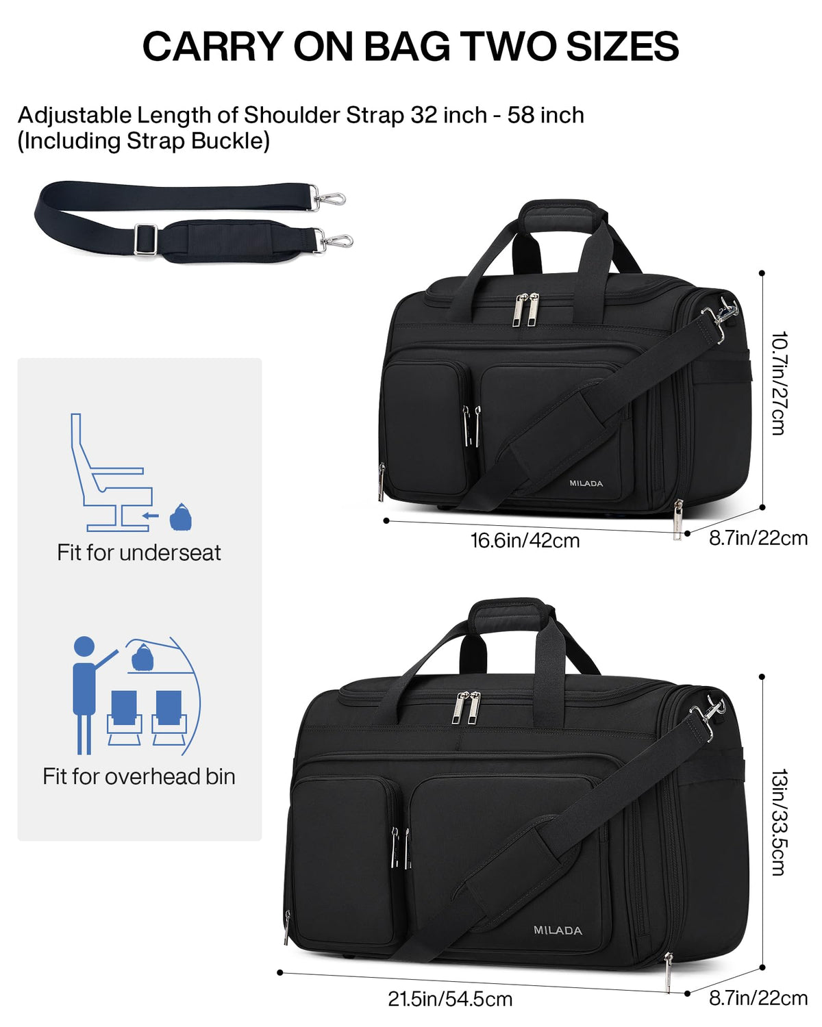 Lightweight Foldable Underseat Carry On Luggage Black F40490
