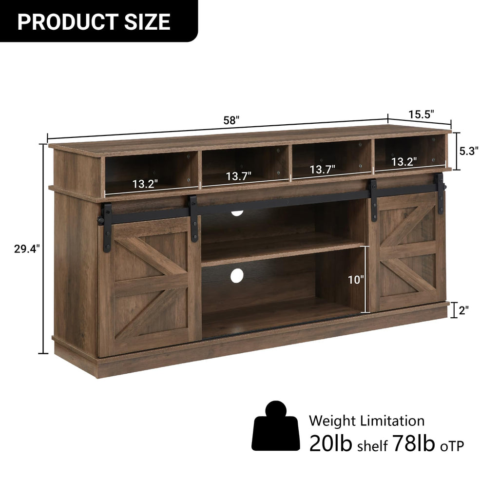 Brown TV Stand with Storage Cabinets & Sliding Barn Doors O68949