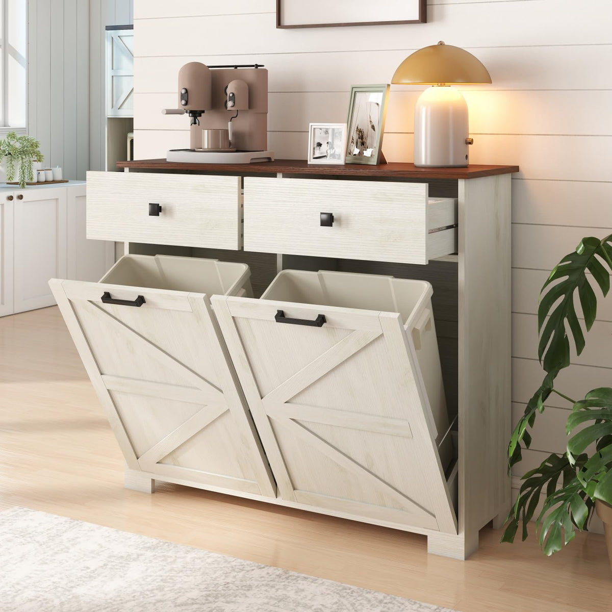 Double Tilt Out Trash Cabinet with Hideaway Drawer P641240