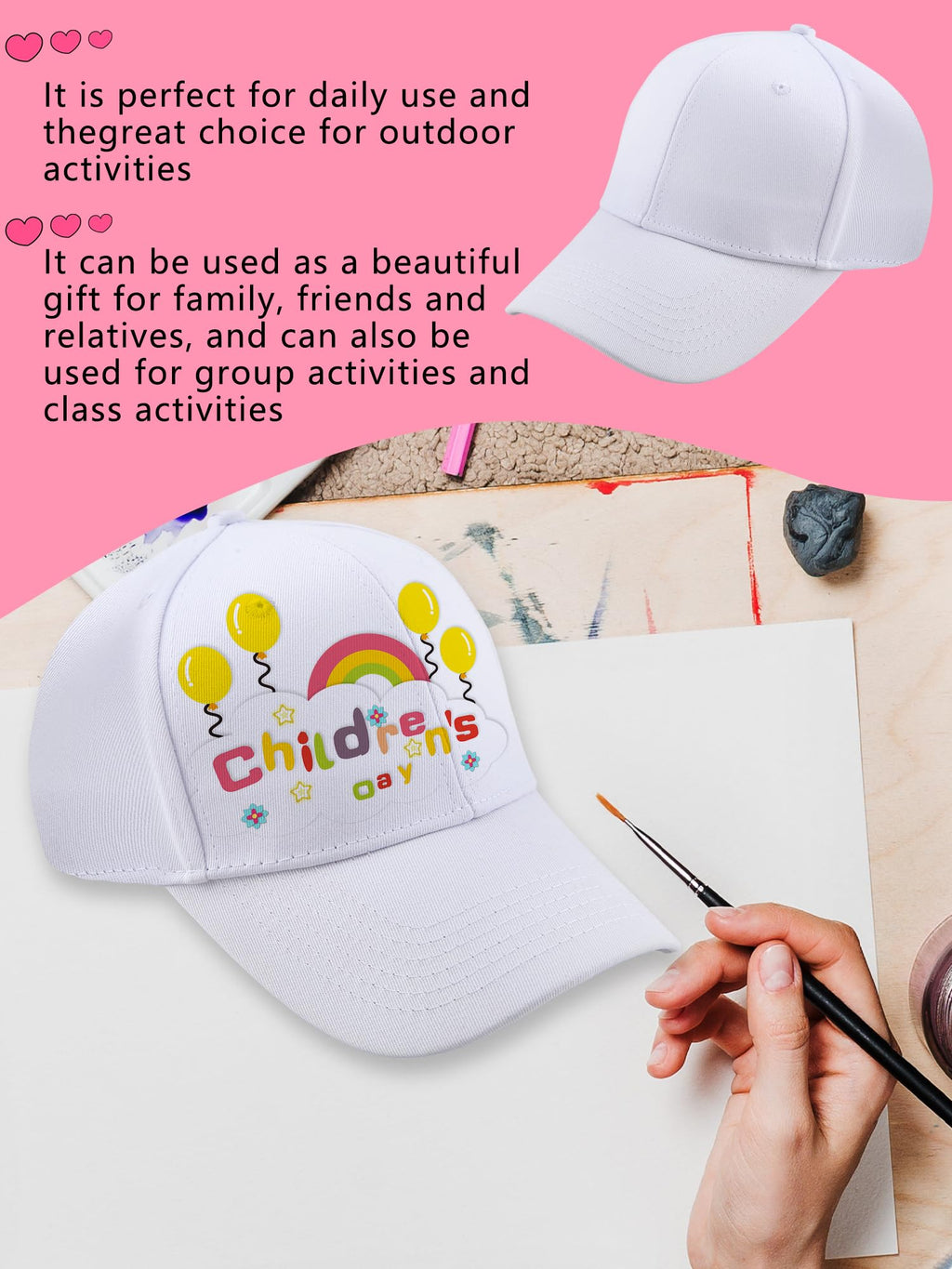 30 Pcs White Cotton Kids Baseball Cap N748794