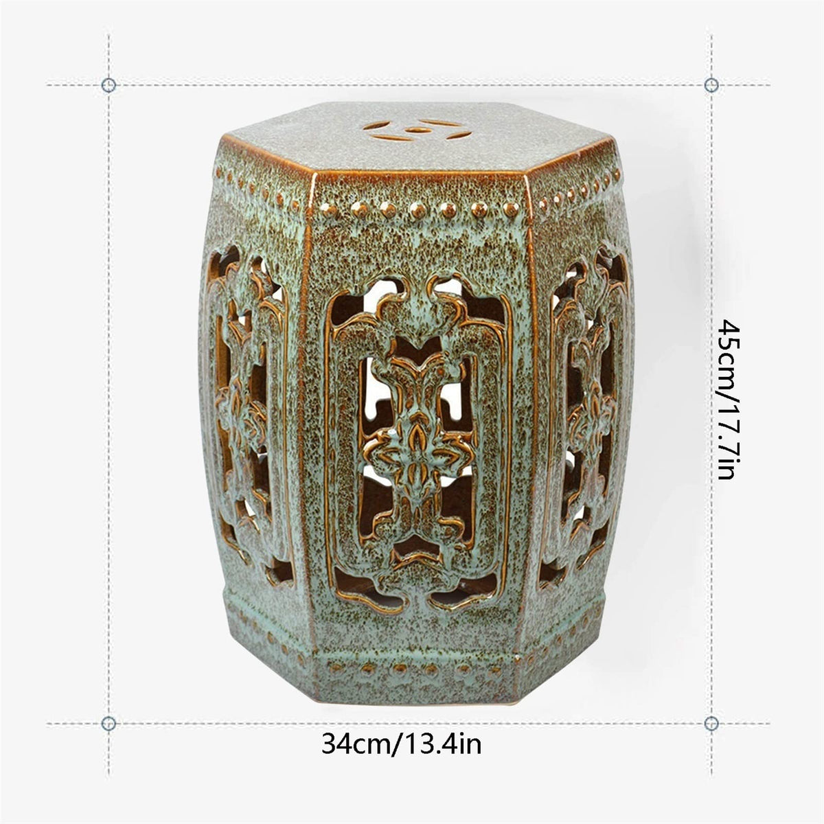 Ceramic Garden Stool Hexagonal Hollow Porcelain Drum Stool O289902