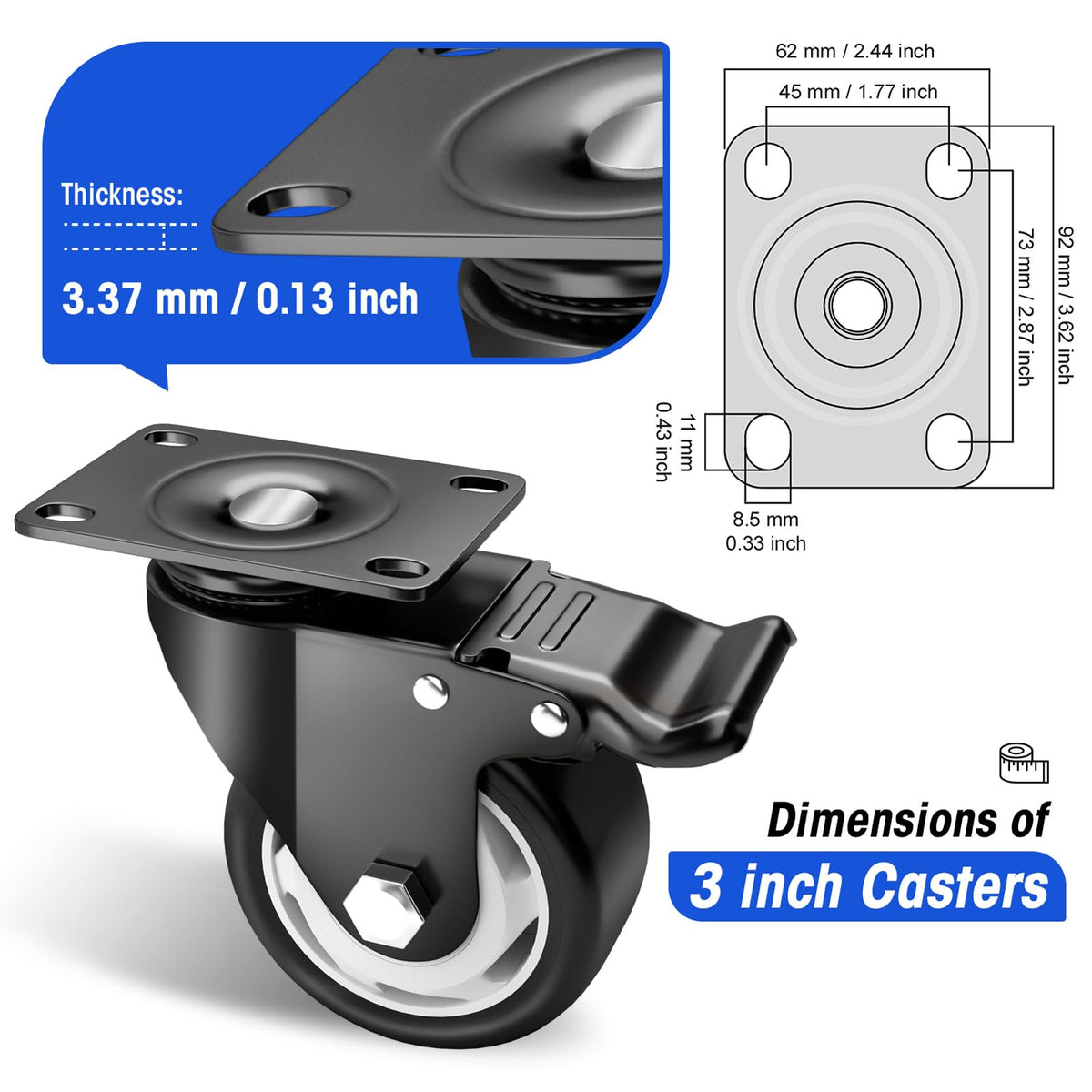 3 Inch Swivel Casters Set of 4 with Brake I622269