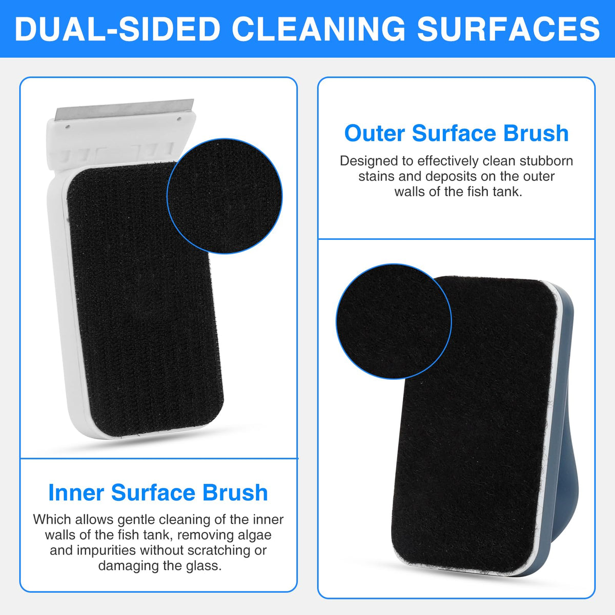 Magnetic Glass Cleaner Brush with 2 Detachable Scrapers U553930