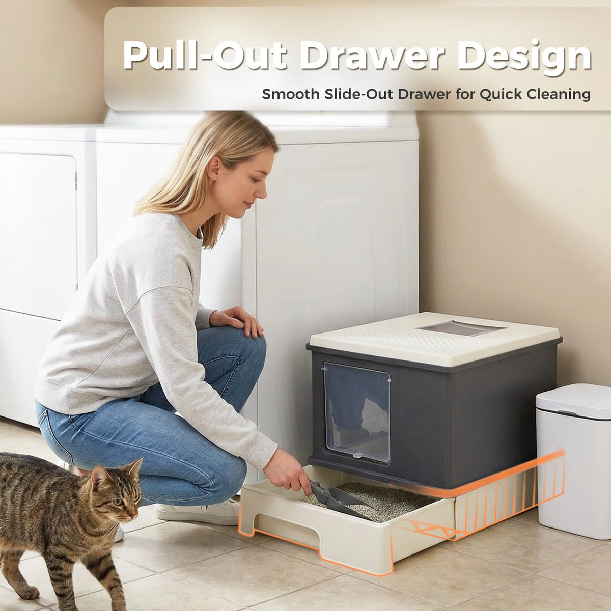 Large Enclosed Drawer Cat Litter Box with Dual Entry D779328
