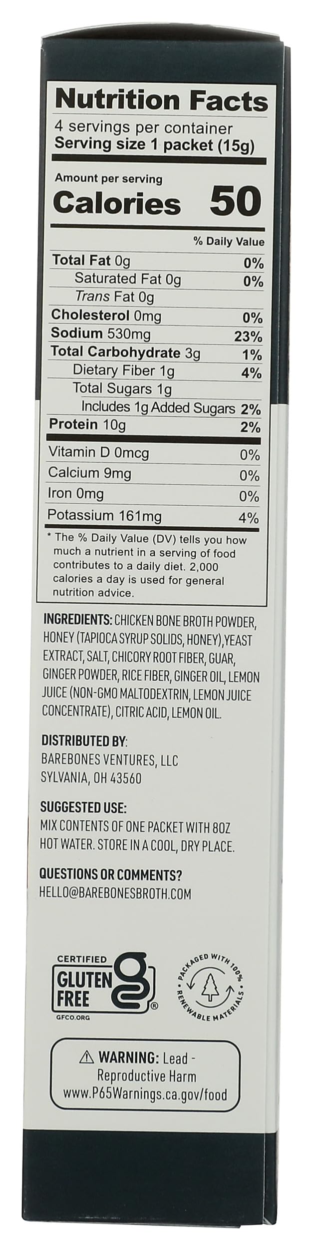 Lemon Ginger Bone Broth Powdered Mix Packets 4 Pack O151239