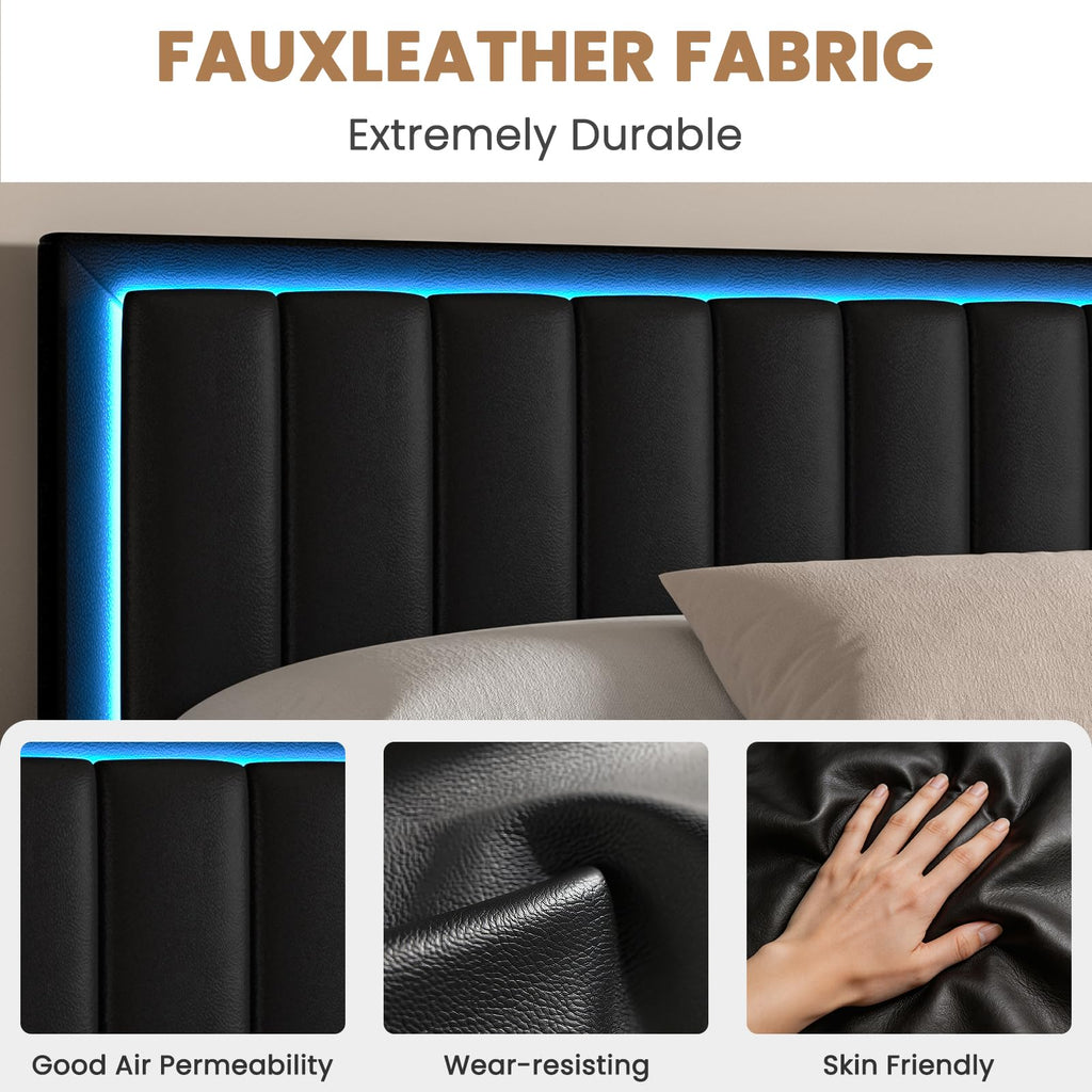 Black Full Size Floating Bed Frame with LED Lights N620897