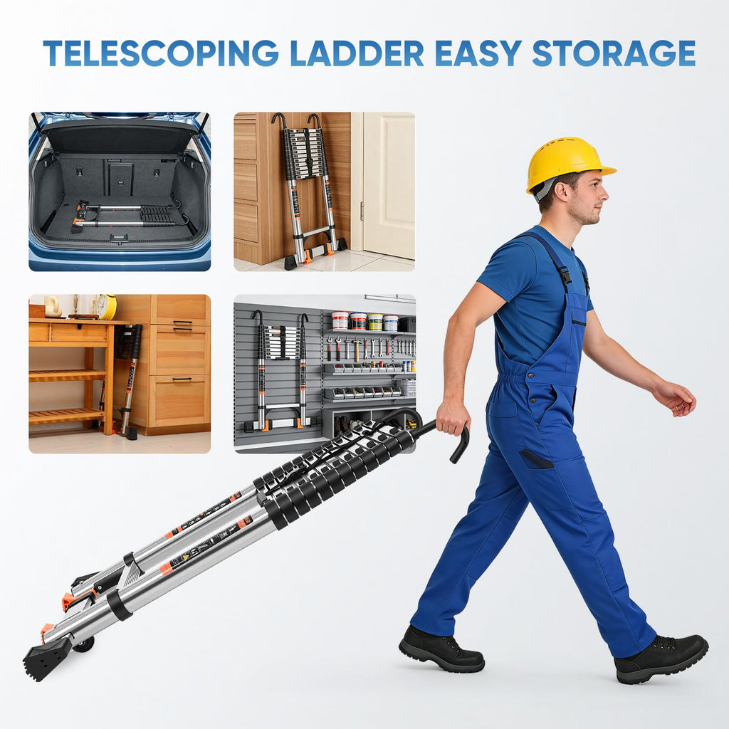 Telescoping Ladder 16.5 FT with Wheels & Hooks 330 lbs A6808