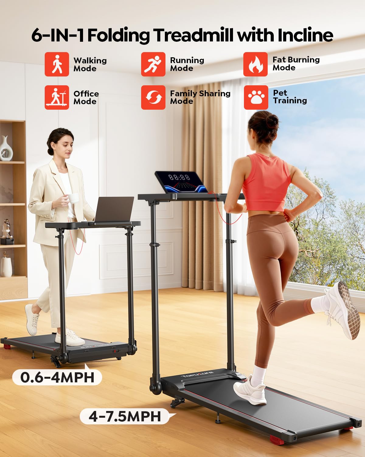 Foldable Treadmill with Incline and Adjustable Handle Bar G2097