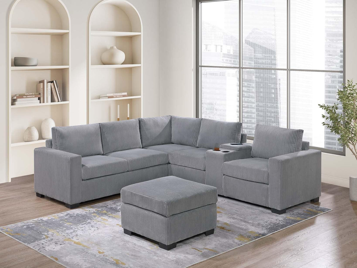 Light Gray Corduroy Upholstered Sectional Sofa Set I634805