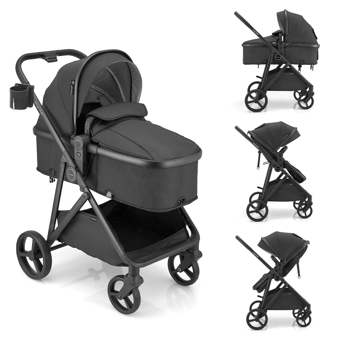 3-in-1 Convertible Baby Stroller with Reversible Seat Black E38513