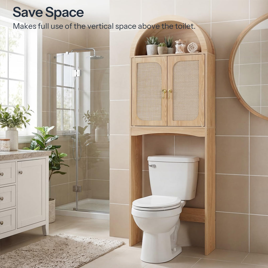 Arched Rattan Over the Toilet Storage Cabinet with Doors K759455