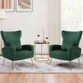 Green Velvet Accent Chairs Set of 2 with Lumbar Pillow J56048