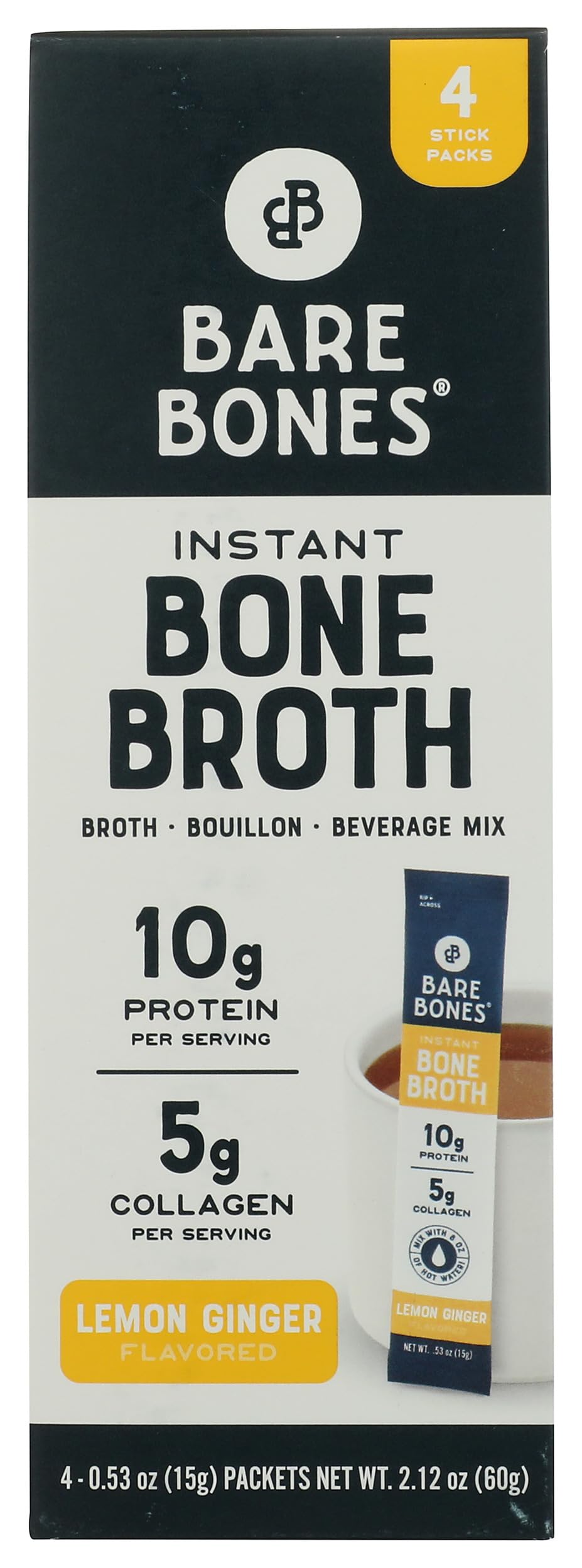 Lemon Ginger Bone Broth Powdered Mix Packets 4 Pack O151239