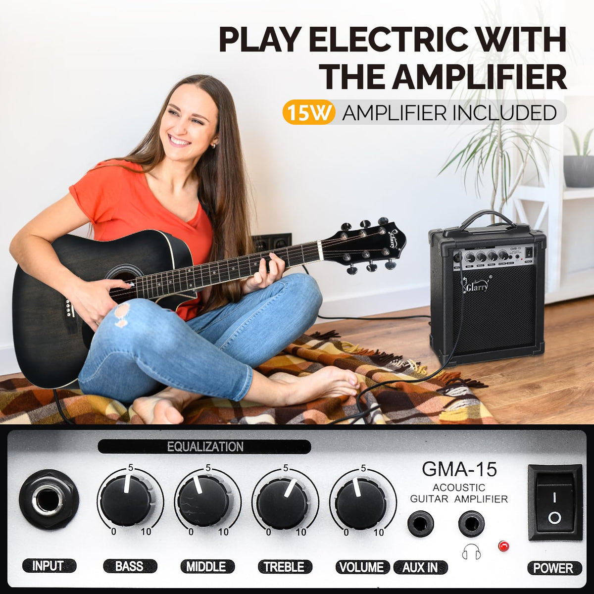 41 Inch Cutaway Acoustic Electric Guitar Kit with 15W Amp V62781