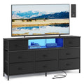 8 Fabric Drawers Dresser with Outlets & LED Lights N30099