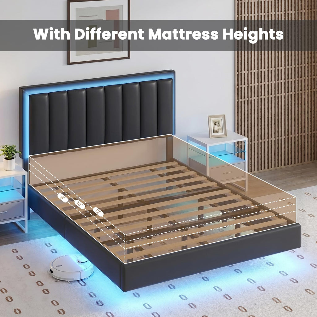 Black Full Size Floating Bed Frame with LED Lights N620897