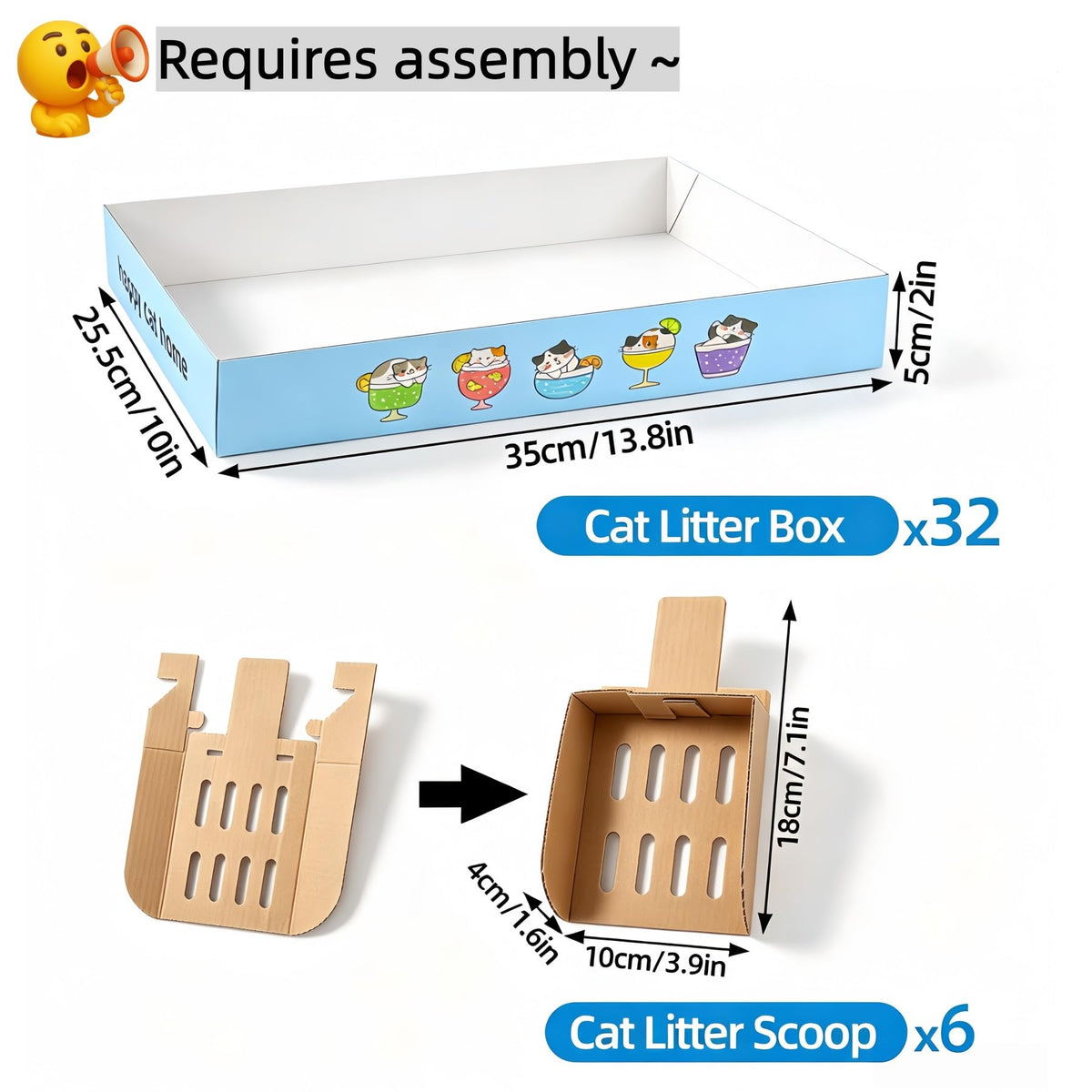 32 Pack Disposable Cat Litter Box with 6 Scoops S175696