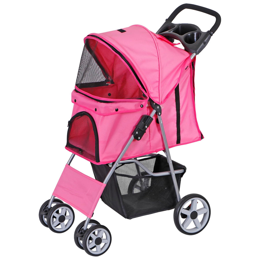 Foldable Pet Stroller with Waterproof Cover, Pink Y6981