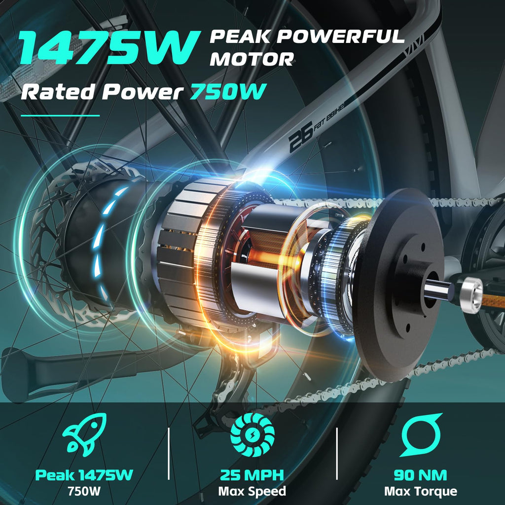 Electric Bike 26 x 4.0 Fat Tire 1500W Peak Motor N625
