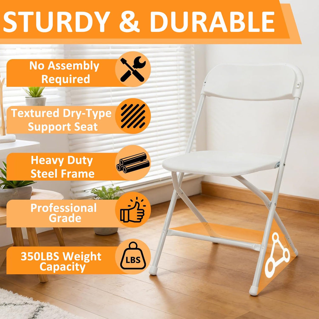 White 10 Pack Plastic Folding Chairs with Steel Frame L616991