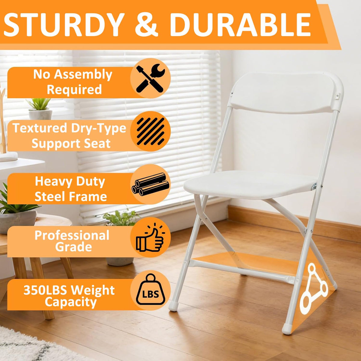White 10 Pack Plastic Folding Chairs with Steel Frame L616991