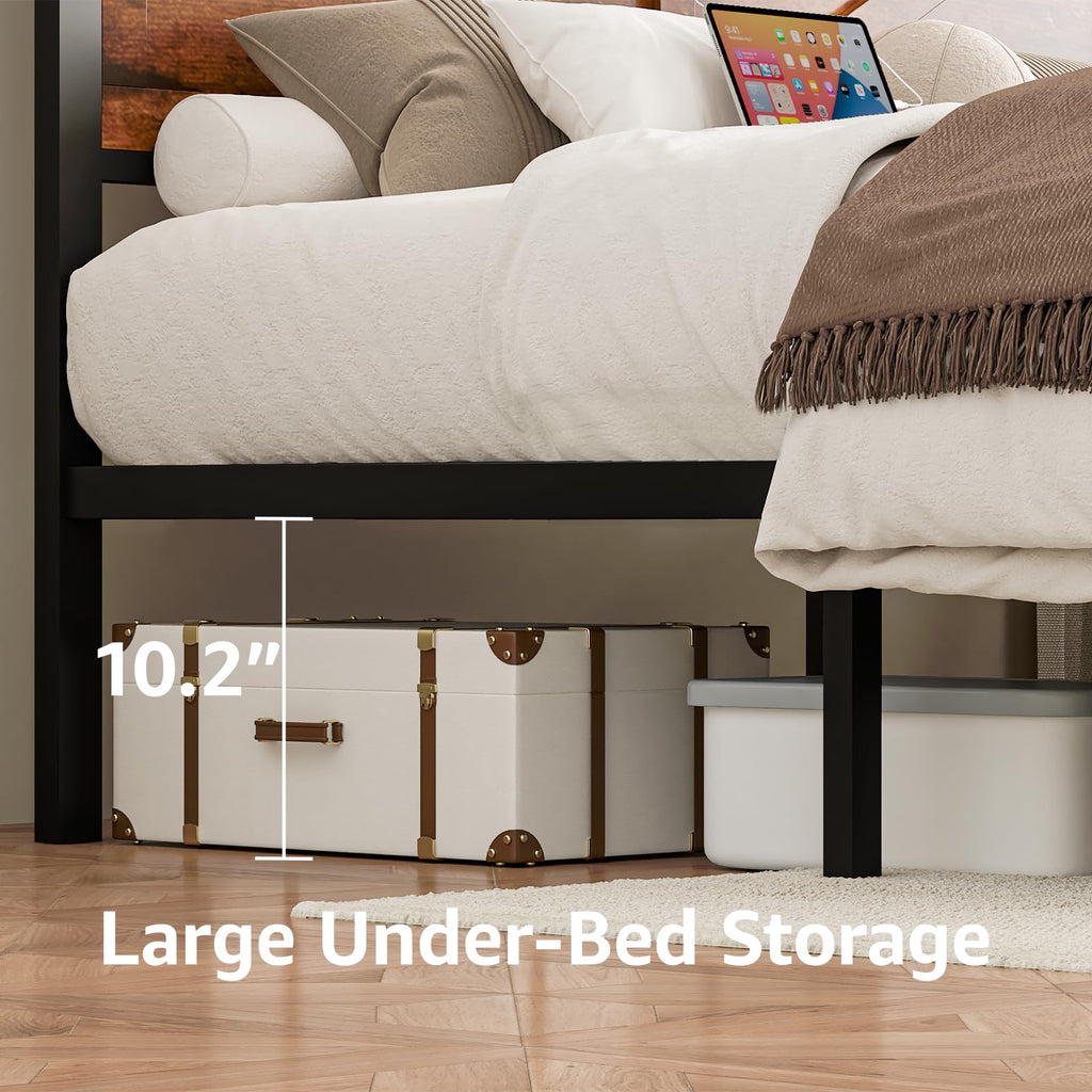 King Size Bed Frame with Storage Drawers and Charging Station W11066
