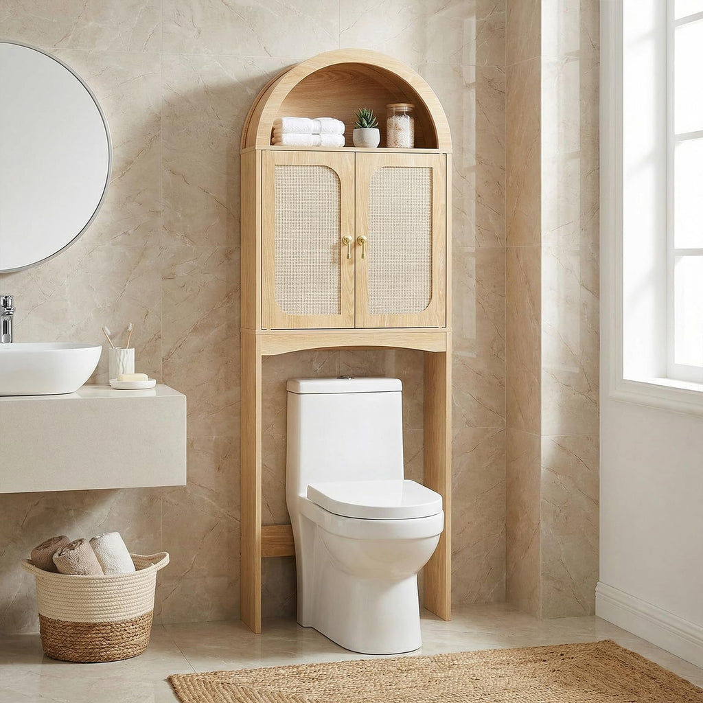 Arched Rattan Over the Toilet Storage Cabinet with Doors K759455