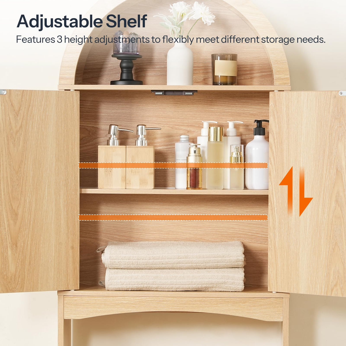 Arched Rattan Over the Toilet Storage Cabinet with Doors K759455
