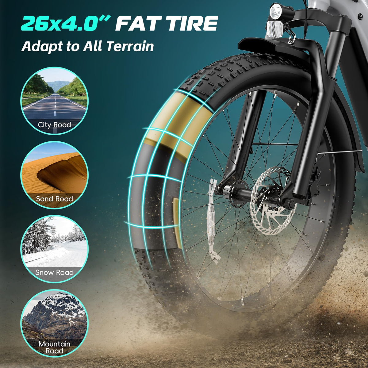 Electric Bike 26 x 4.0 Fat Tire 1500W Peak Motor N625