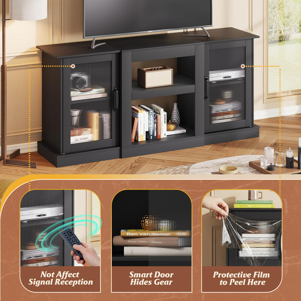 Black 58" TV Stand with Storage Cabinets and Adjustable Shelves M9776