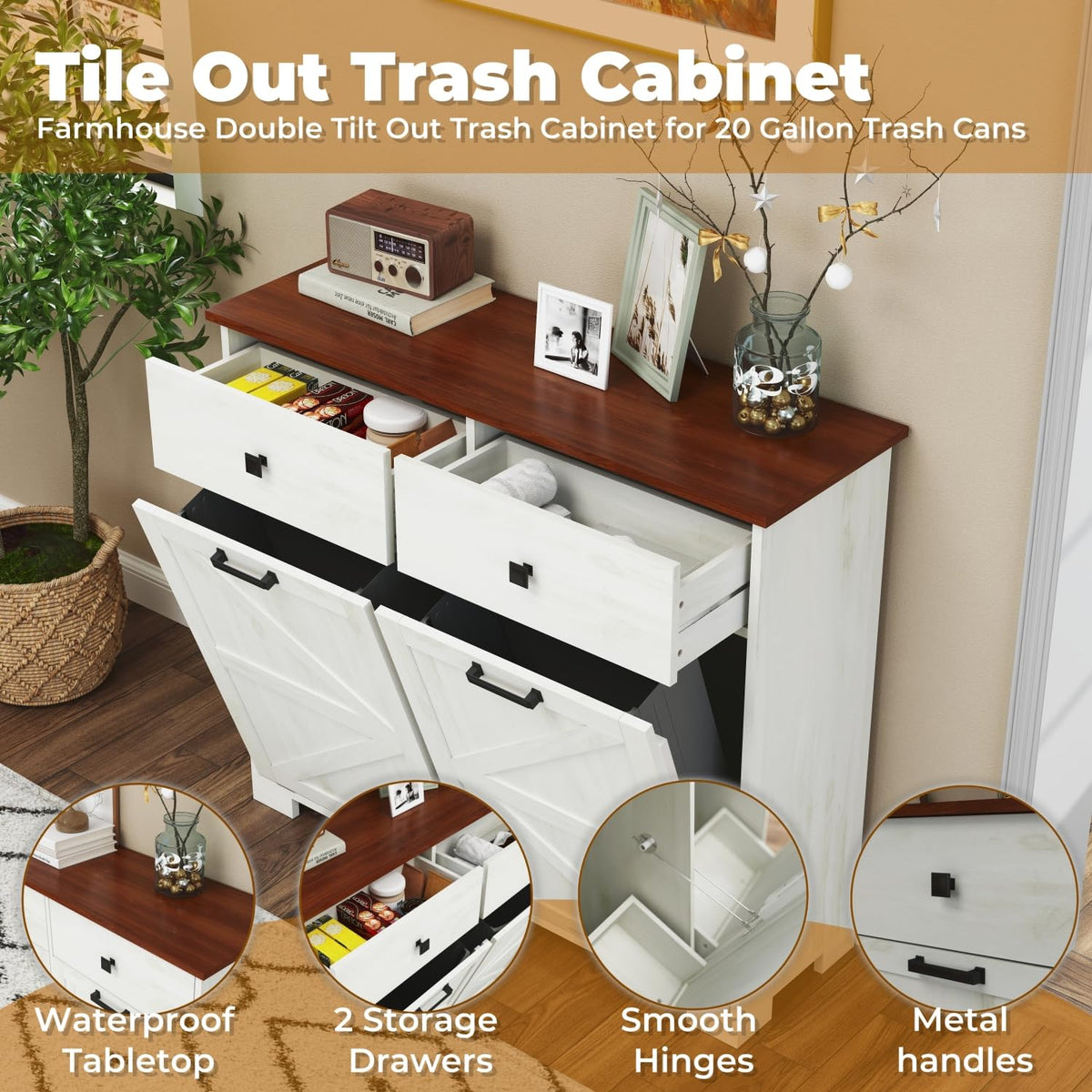 Double Tilt Out Trash Cabinet with Hideaway Drawer P641240