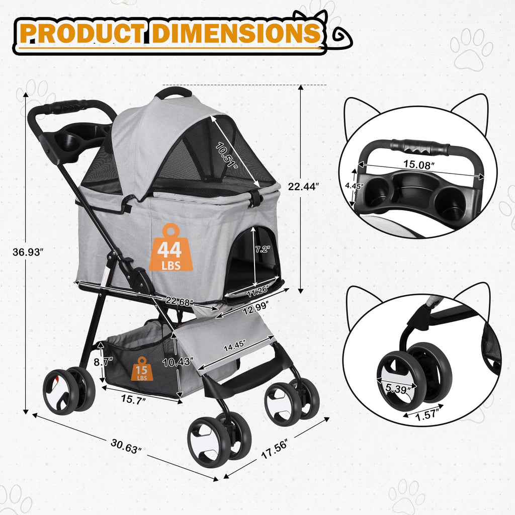 3 in1 Foldable Pet Stroller with 4 Wheels G56796