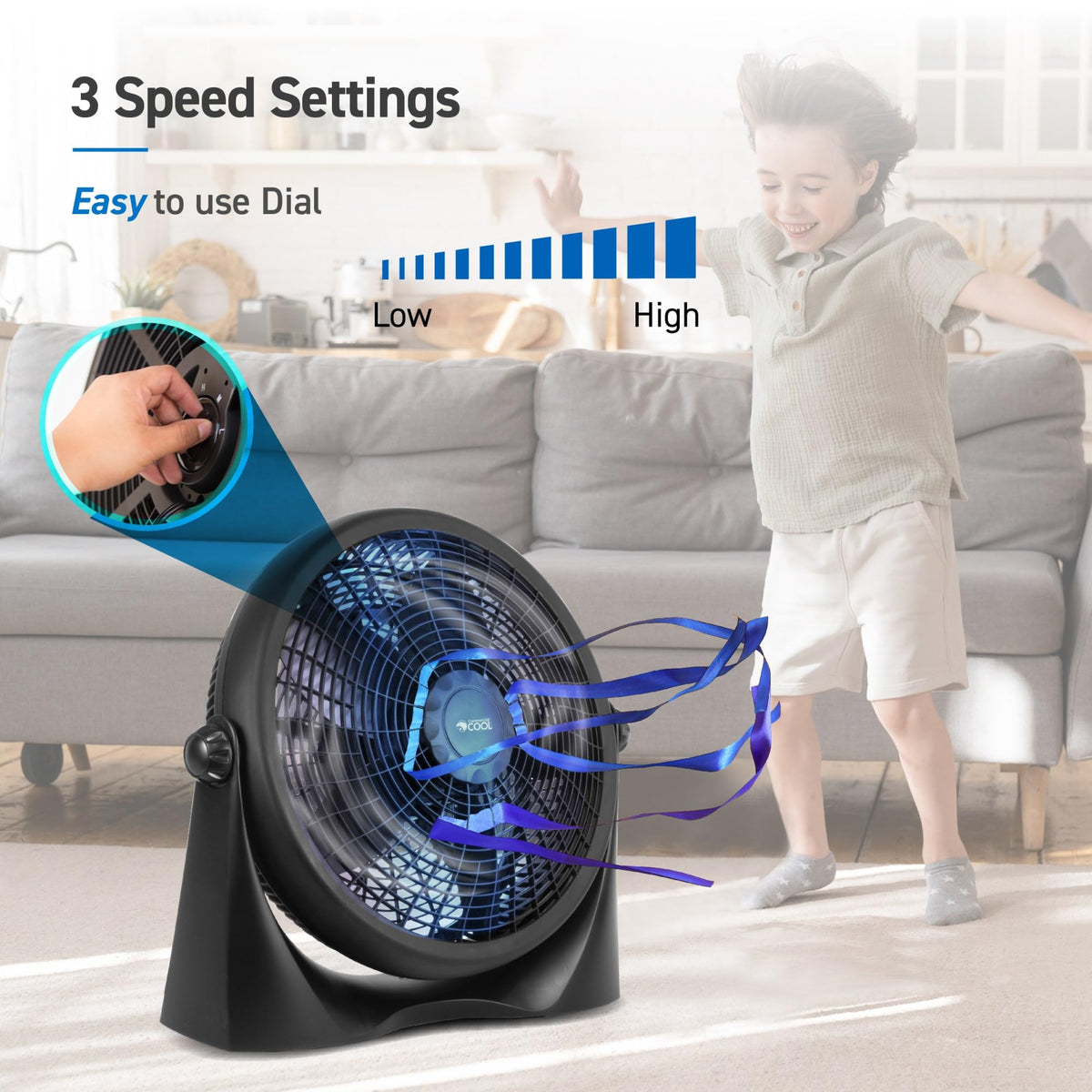 16 Inch High Velocity Floor Fan, Black Q1802