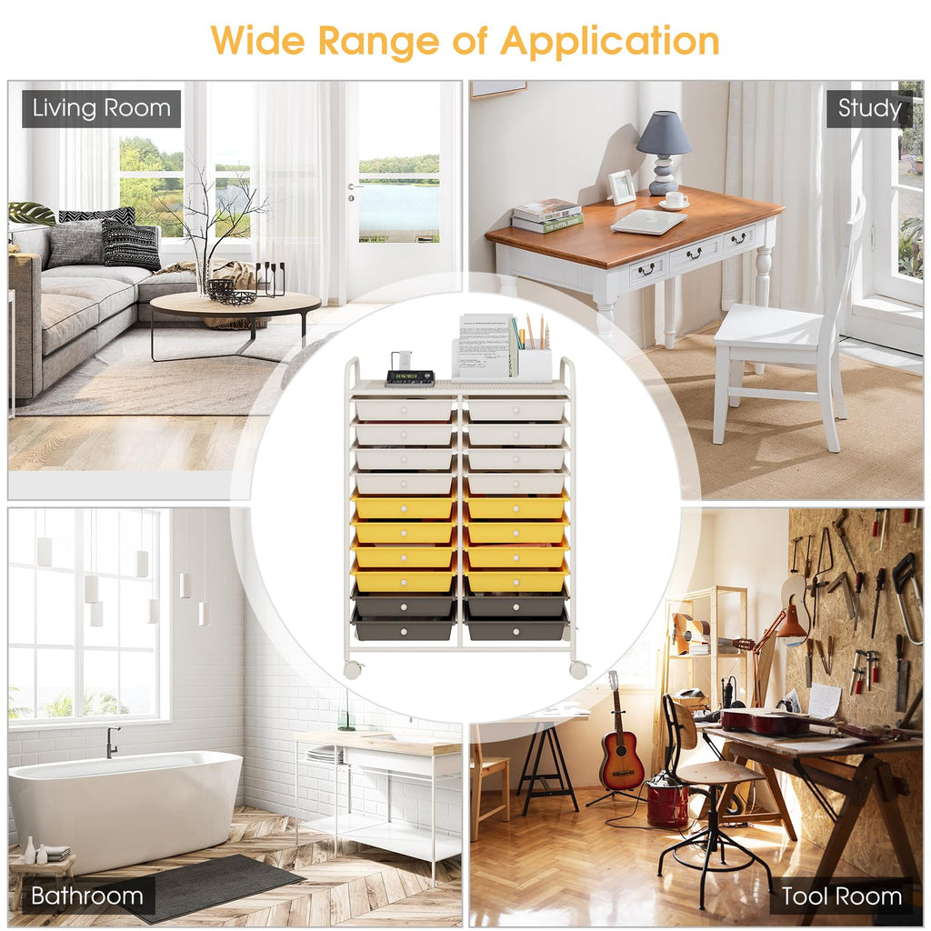 20 Drawer Rolling Storage Cart with Lockable Wheels U435750