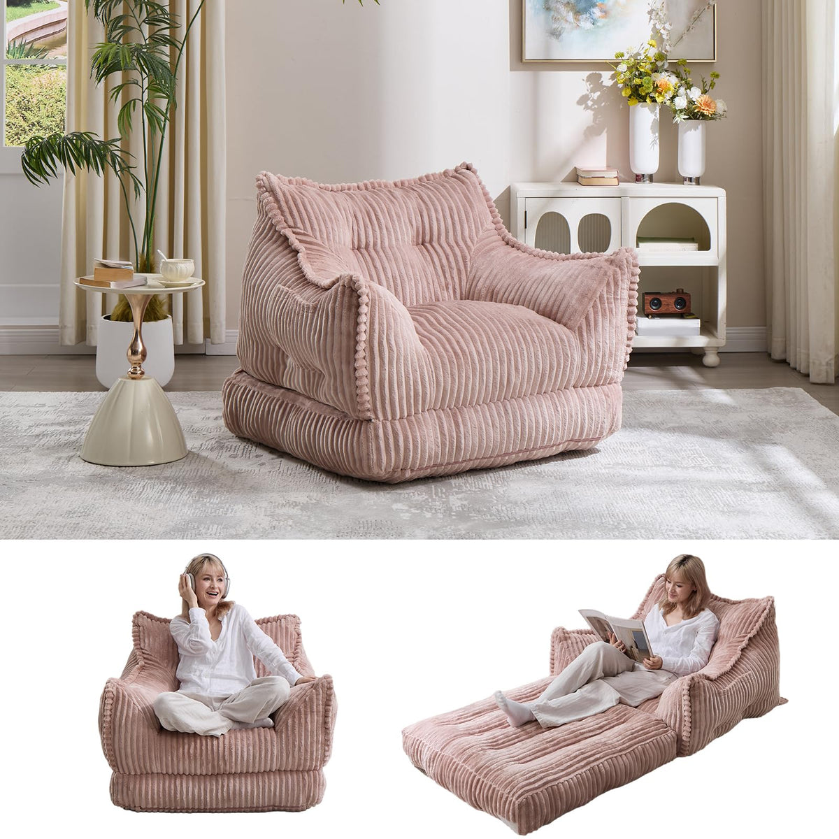 2 in 1 Folding Sofa Bed Pink I7946