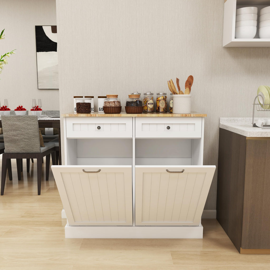White Double Tilt Out Trash Cabinet with Drawers D5059