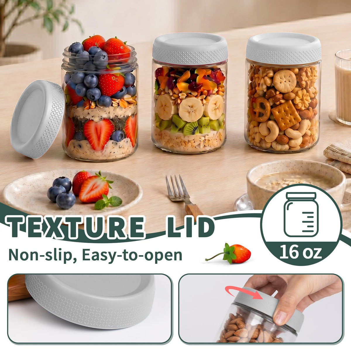 12 Pack 16 oz Glass Jars with Lid W827268