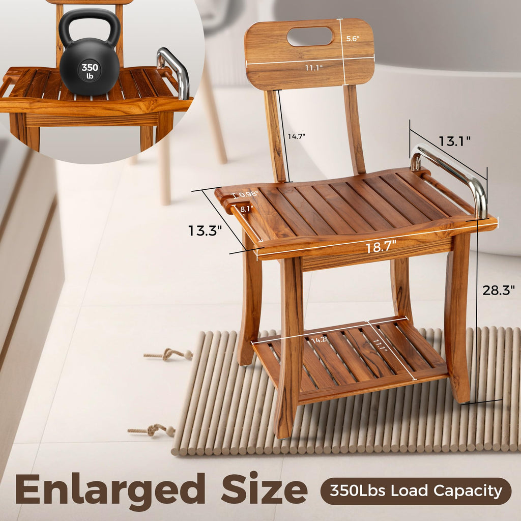 Teak Shower Bench with Handles and Backrest A1546