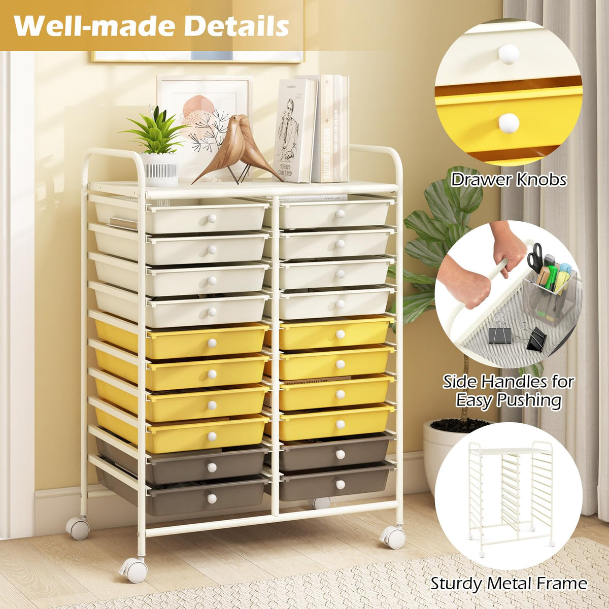 20 Drawer Rolling Storage Cart with Lockable Wheels U435750