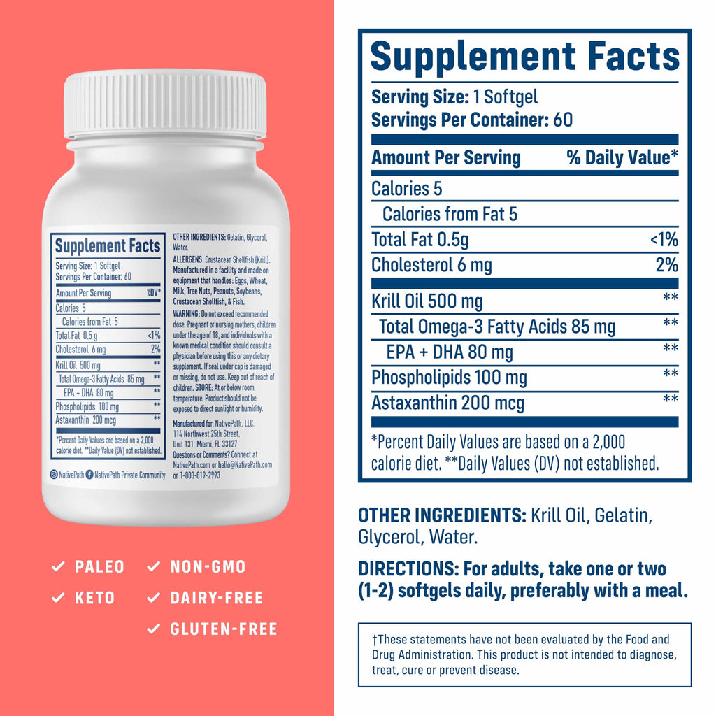 Antarctic Krill Oil 500mg Omega-3 60 Softgels P643676