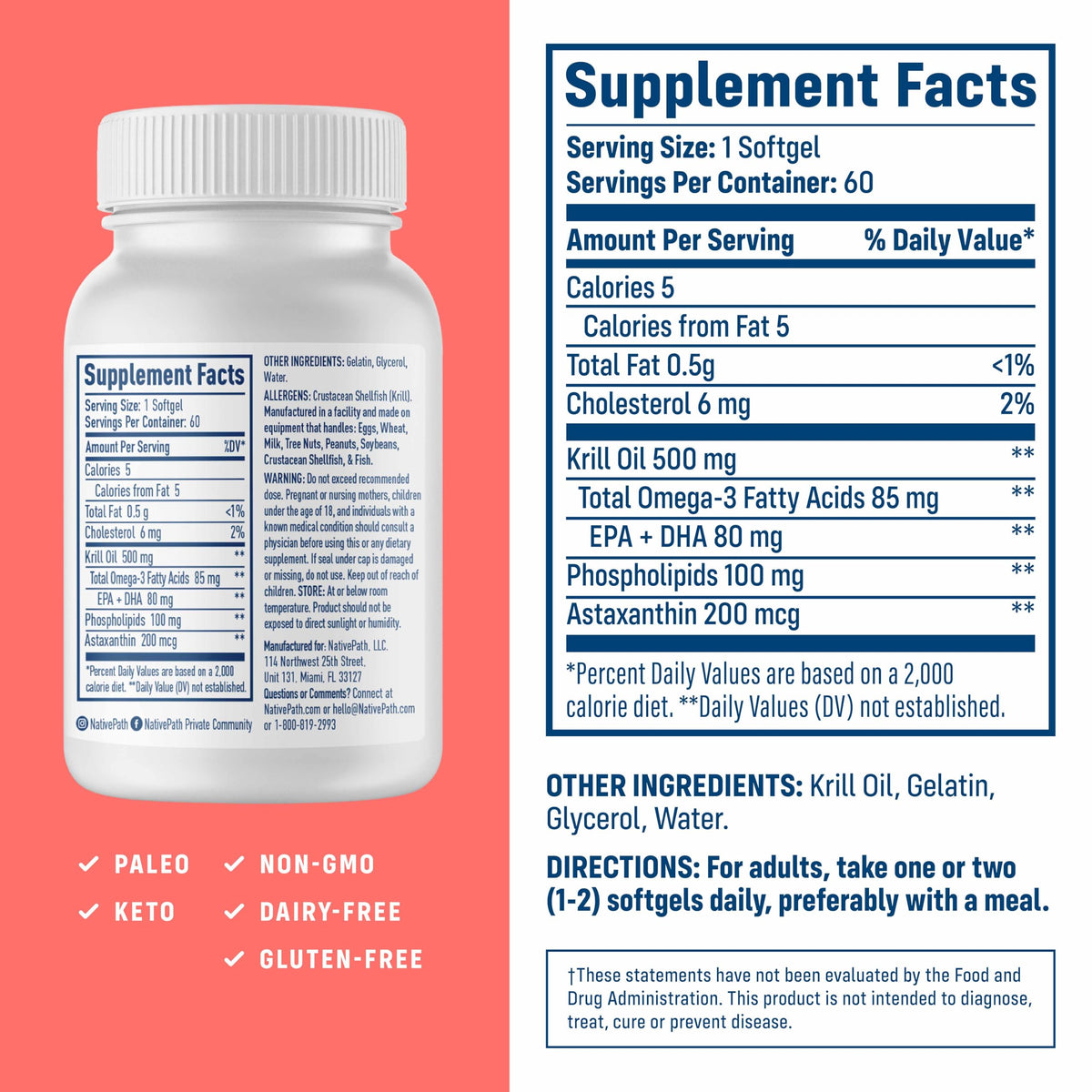 Antarctic Krill Oil 500mg Omega-3 60 Softgels P643676