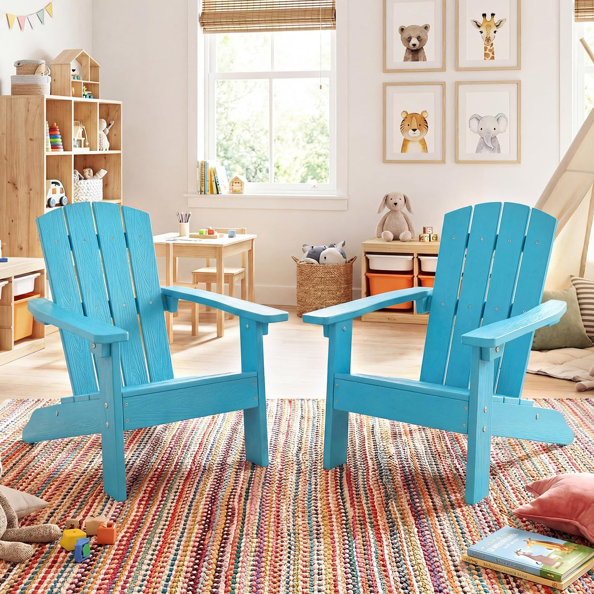 Kids Adirondack Chair, Plastic Toddler Lawn Chair, All-Weather Outdoor Chairs, Turquoise H597946
