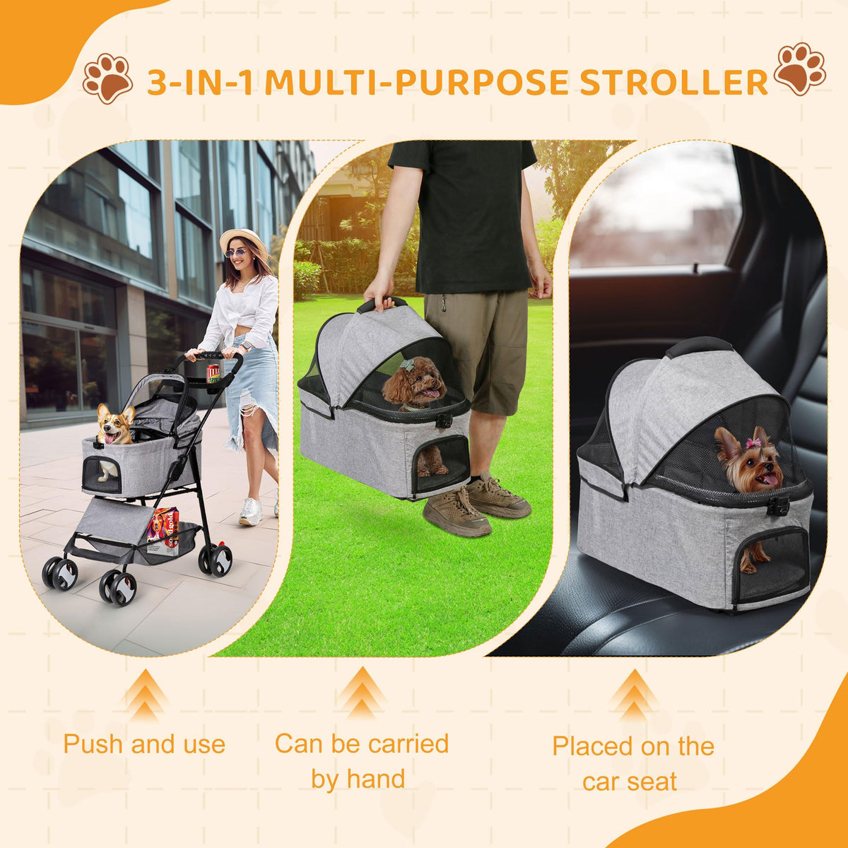 3 in1 Foldable Pet Stroller with 4 Wheels G56796