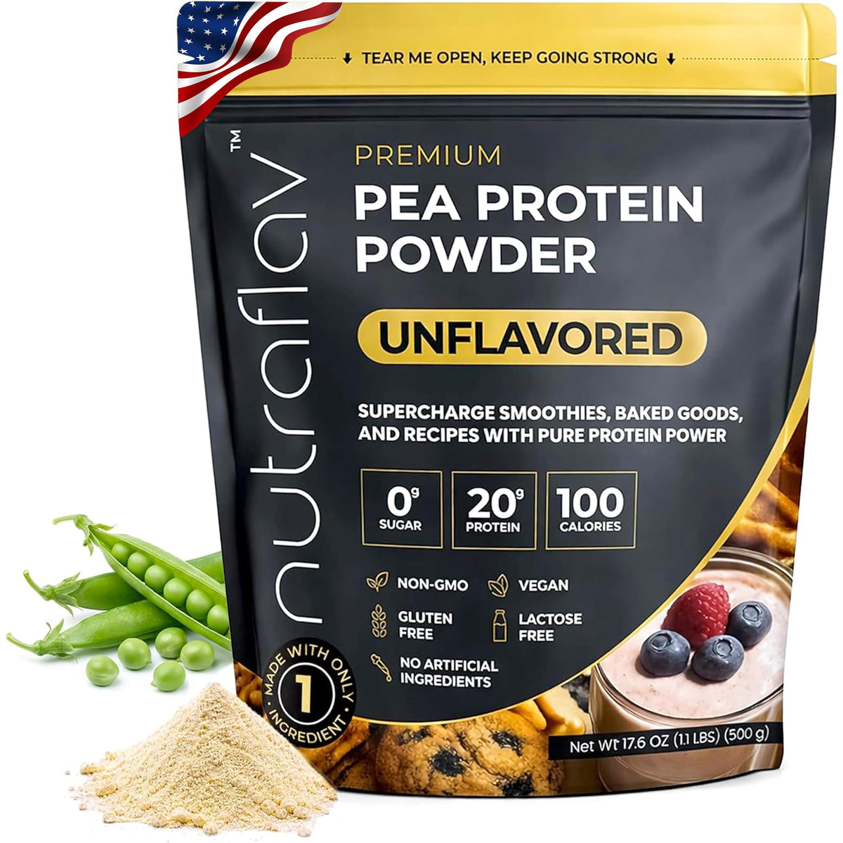 Unflavored Vegan Pea Protein Powder, 20 Servings E822