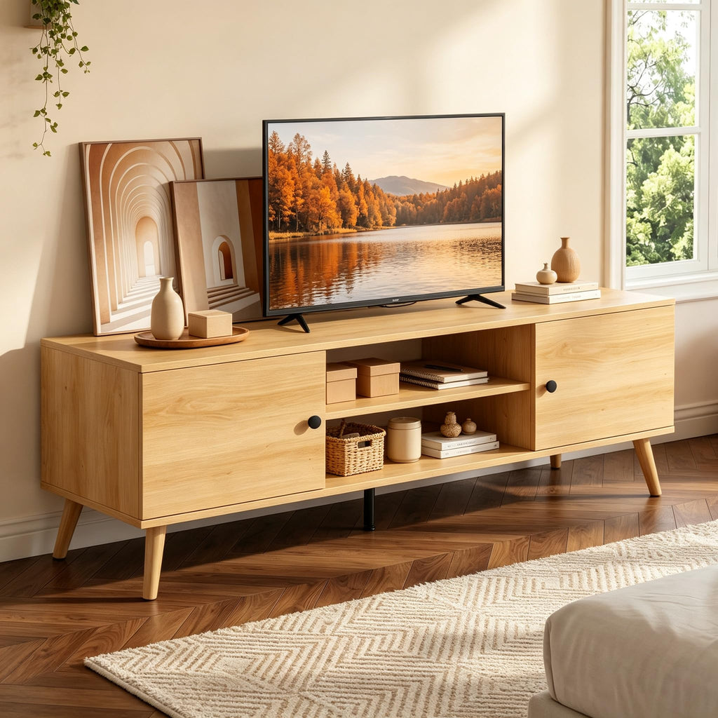 55 60 inch Wood TV Stand with 2 Cabinets U502