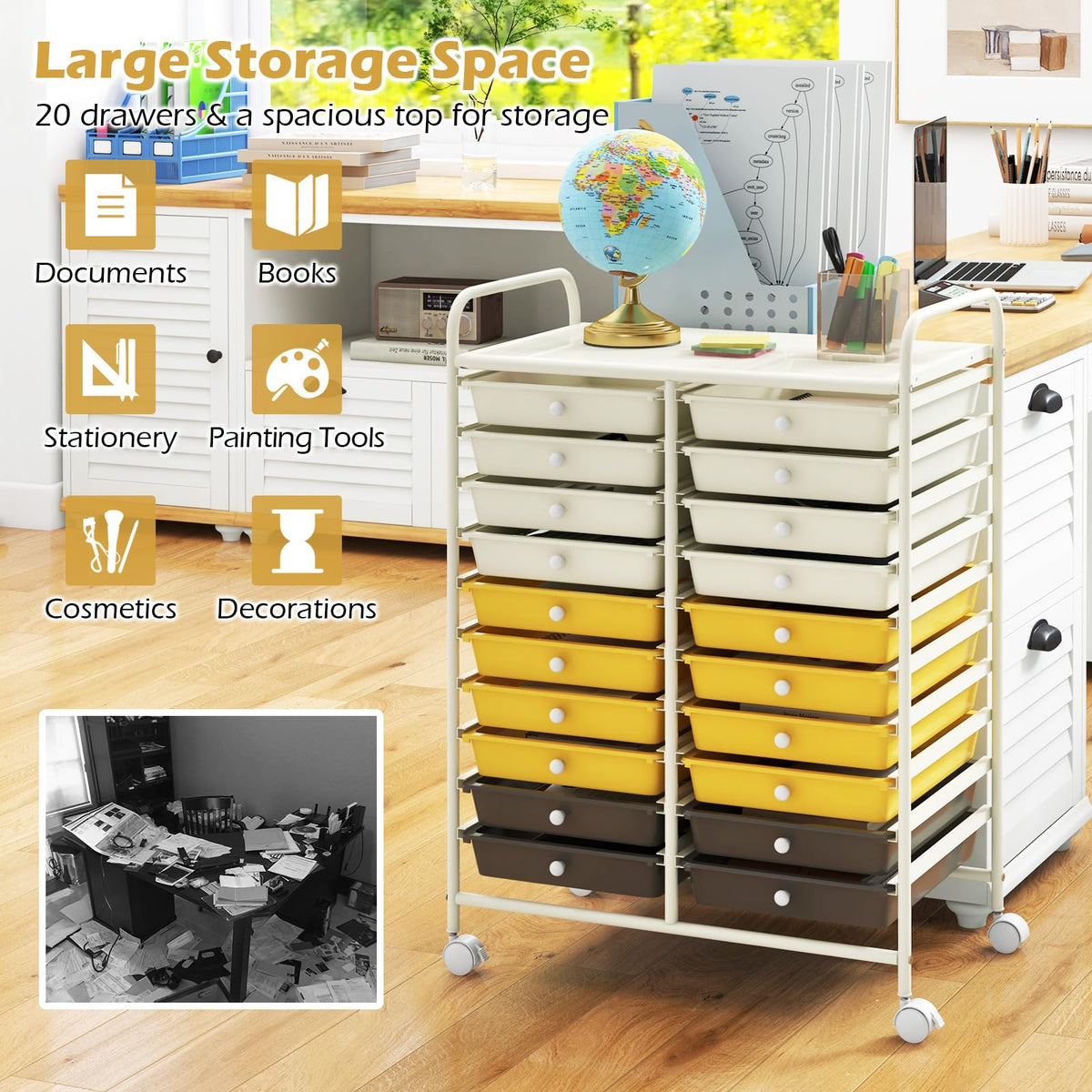 20 Drawer Rolling Storage Cart with Lockable Wheels U435750