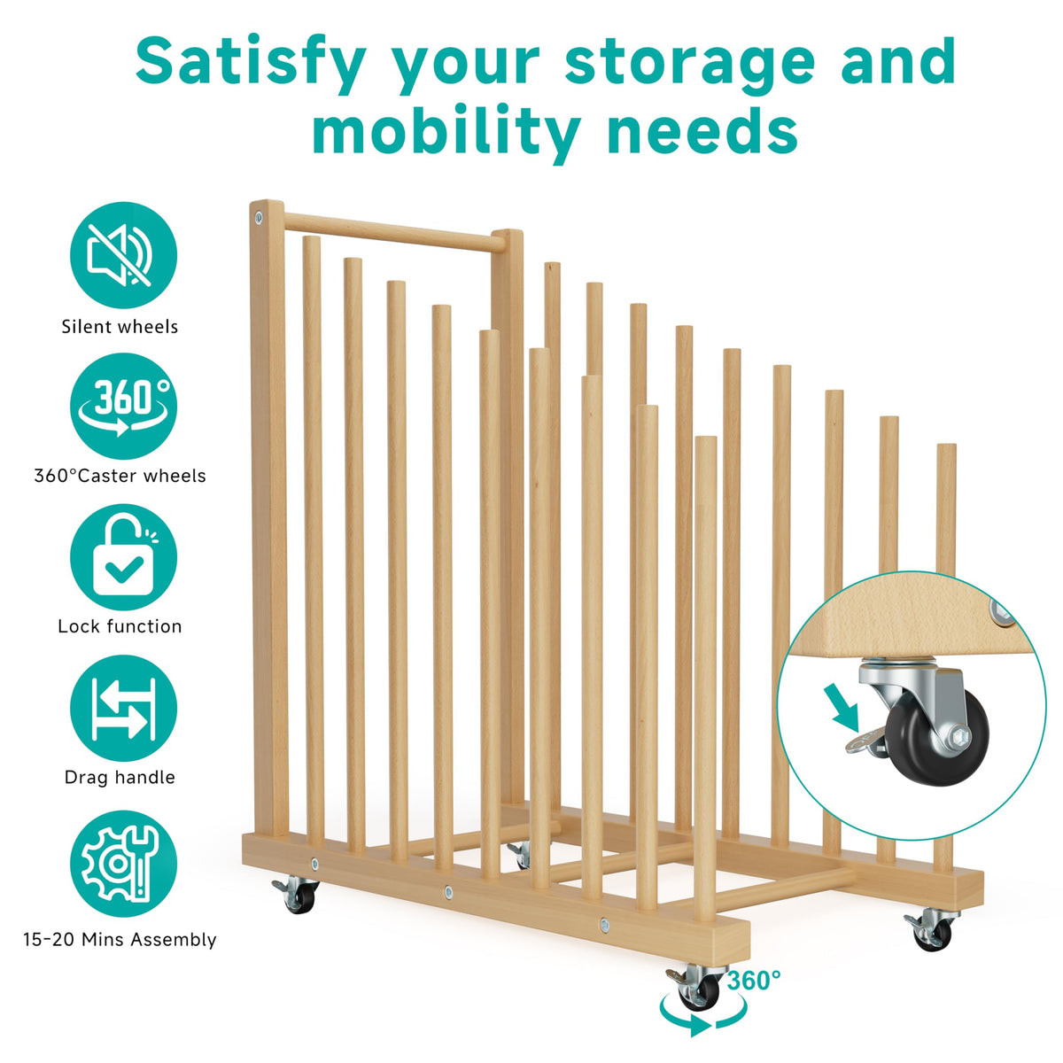 Art Canvas Storage Rack with Wheels and Handle C604