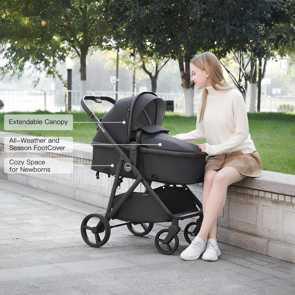 3-in-1 Convertible Baby Stroller with Reversible Seat Black E38513
