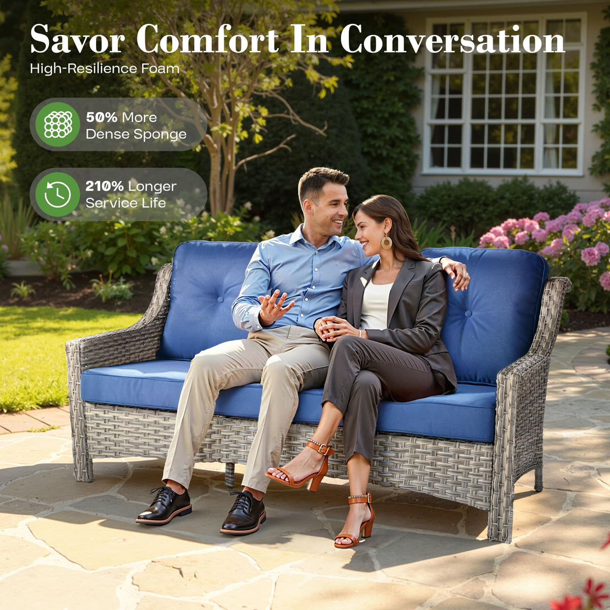 6 Piece Outdoor Patio Furniture with 3 Seat Sofa and Ottoman B56555