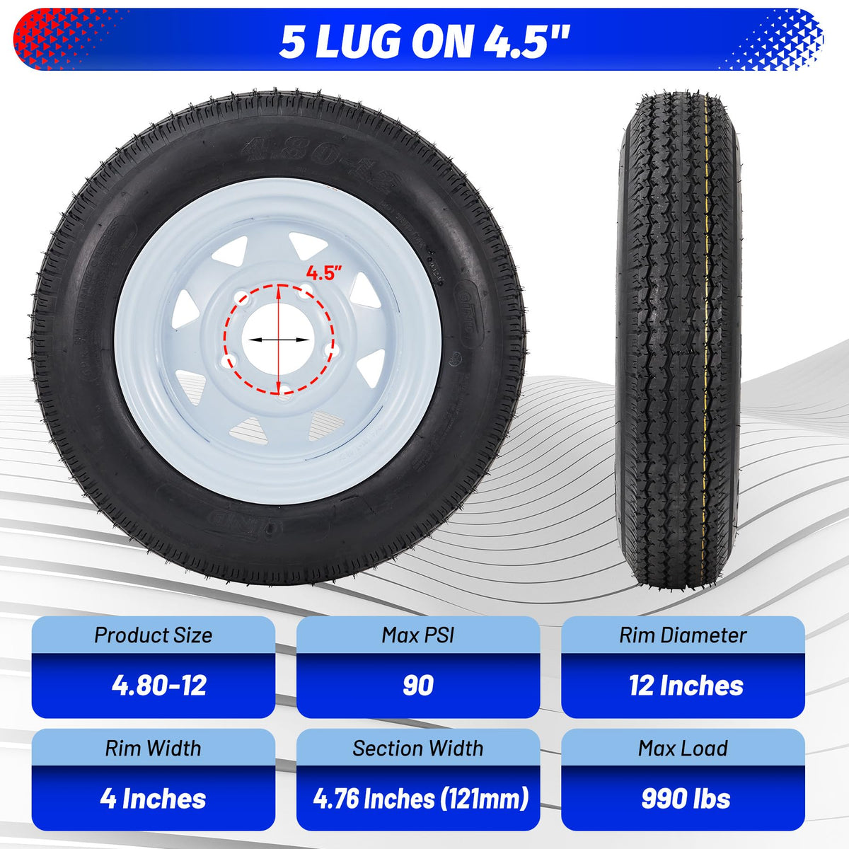 2 Pack 4.80-12 Trailer Tires with 12 inch Rims Z896529